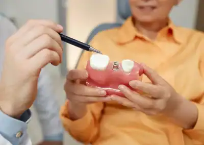 Dental consultation with implant model