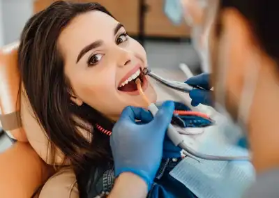 Patient smiling during dental procedure