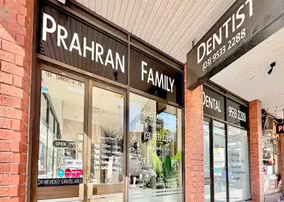 Dental clinic storefront with signage