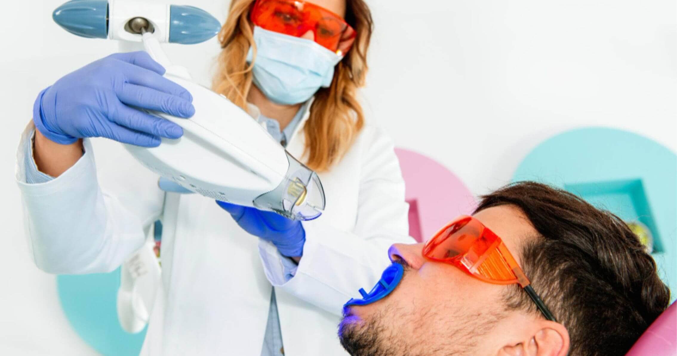 Patient undergoing SDI Pola in-chair teeth whitening in Prahran